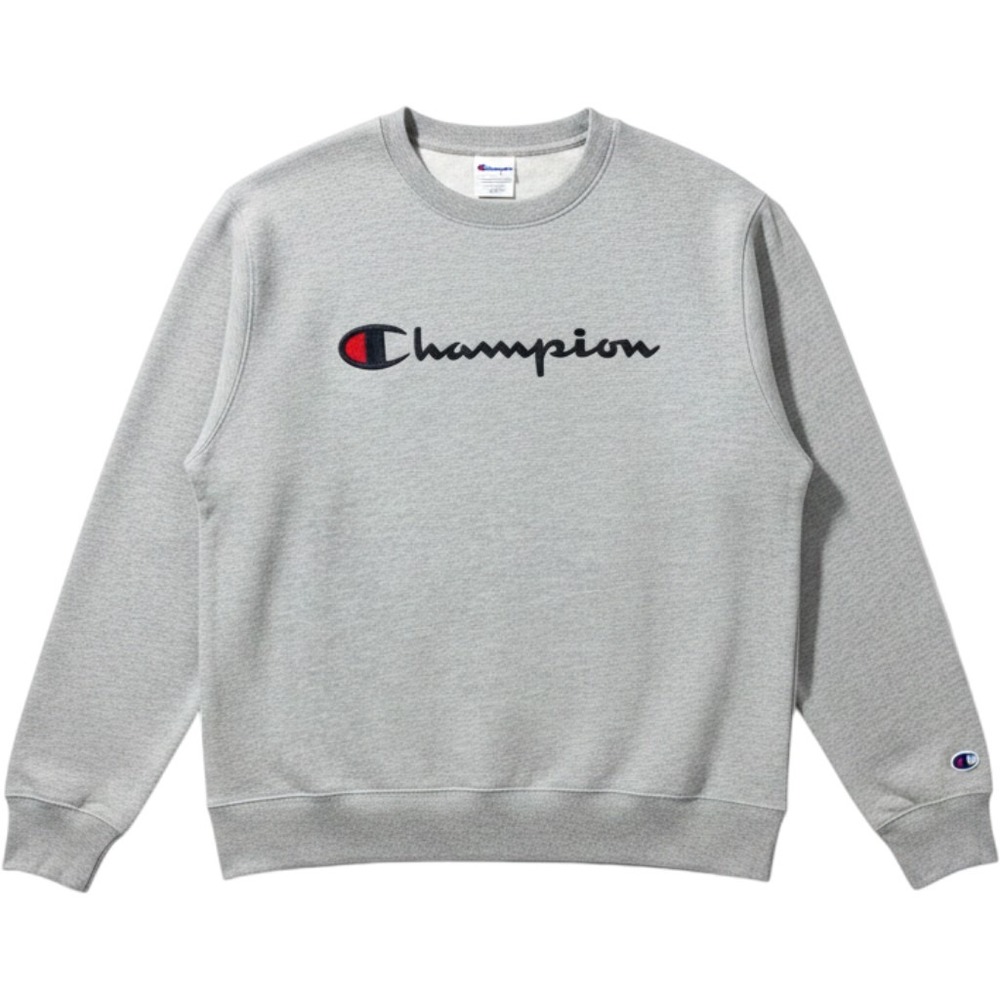 Champion Mens Crewneck‎ Sweatshirt Script Logo Gray Large